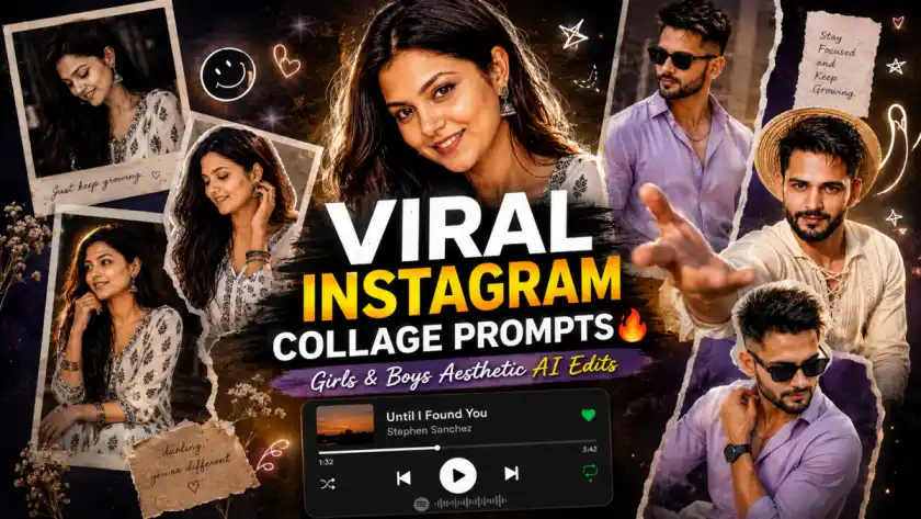 Instagram Viral Trending Collage Prompts for Girls and Boys (Aesthetic Scrapbook + Spotify UI Style)