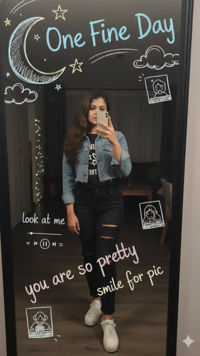 Aesthetic Mirror Selfie with Chalk Doodles Prompt | One Fine Day AI Image Style