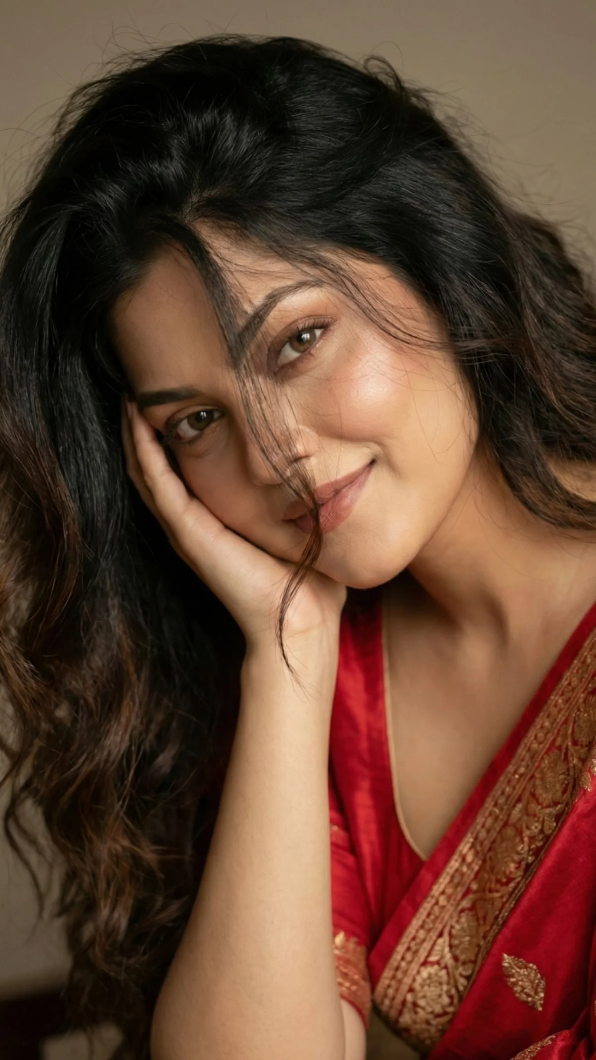 Grace in Red: A Serene Indian Beauty Portrait