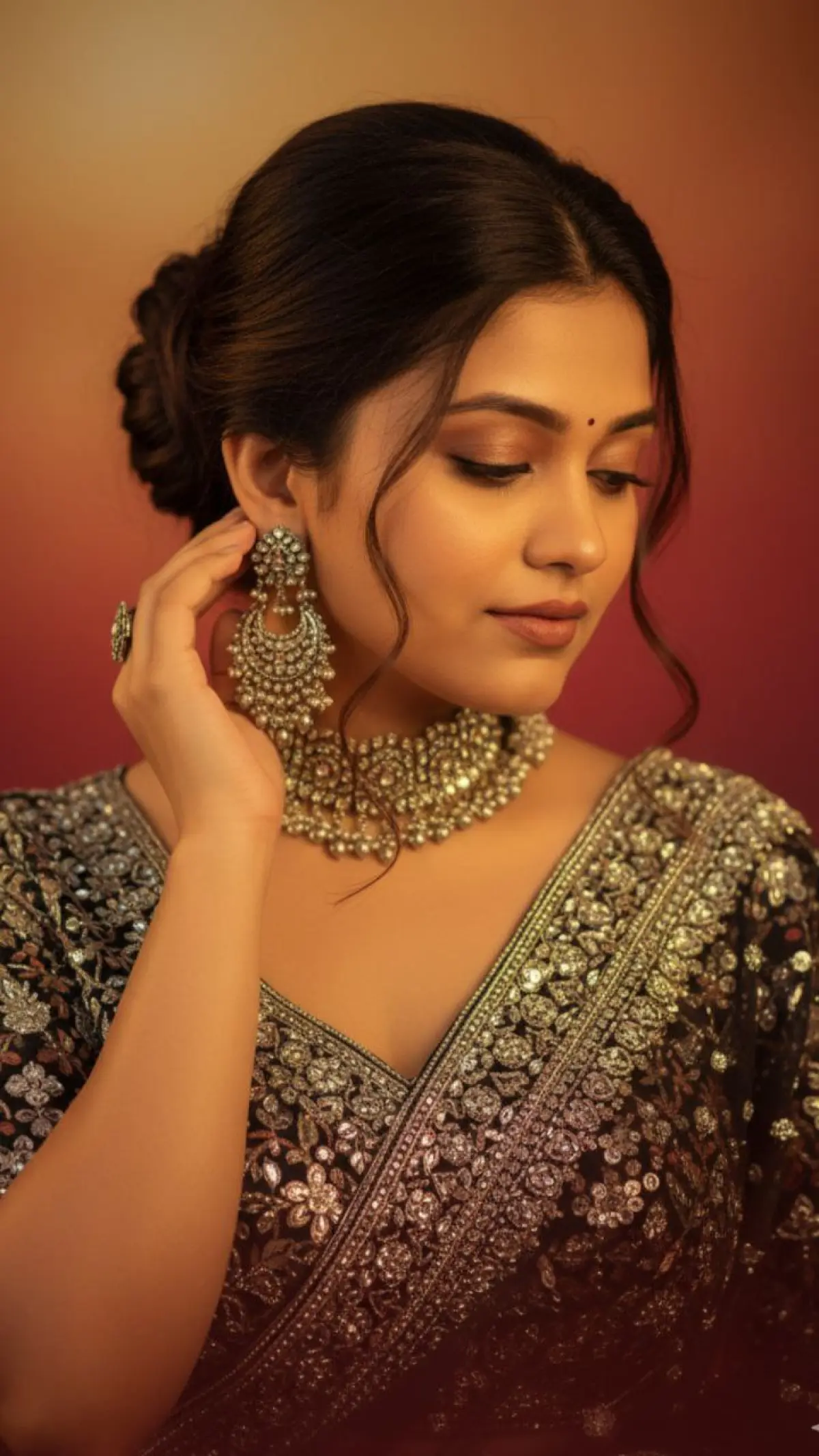 Ultra-Realistic Close-Up Portrait of a Woman in Ornate Metallic Embellishments