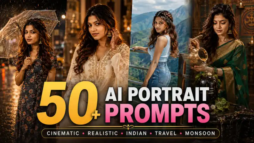 50+ Ultra-Realistic AI Portrait Prompts for Women | Cinematic, Travel, Festive & Monsoon Looks