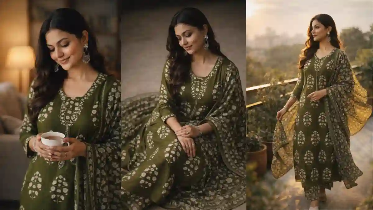 10 Viral Cinematic Photoshoot Ideas in Green Floral Kurta for Instagram Reels & Portraits