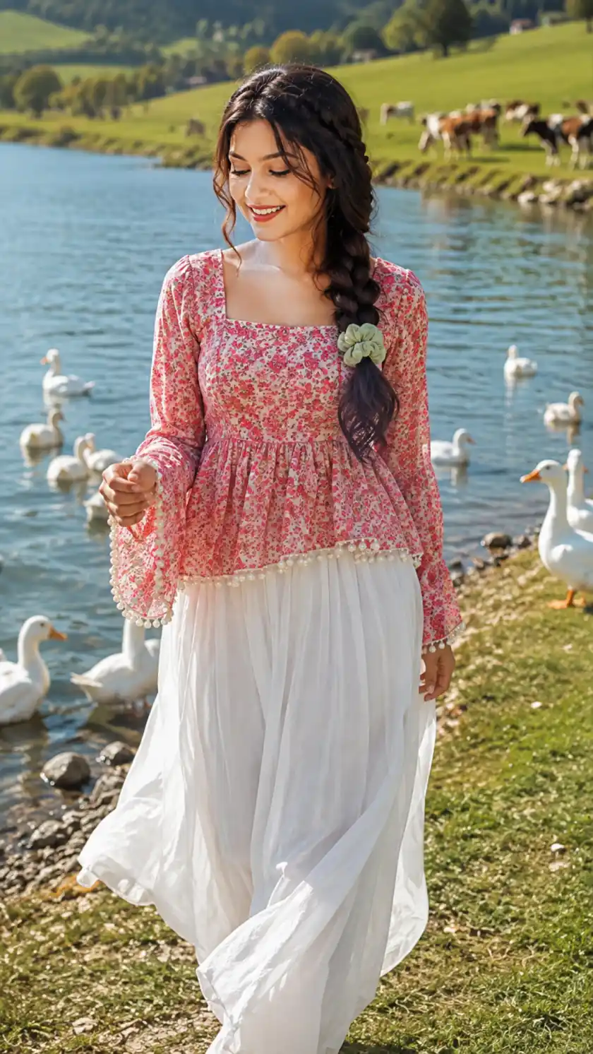 Beautiful Countryside Lake AI Photo Prompt for Girls | 8K DSLR Portrait