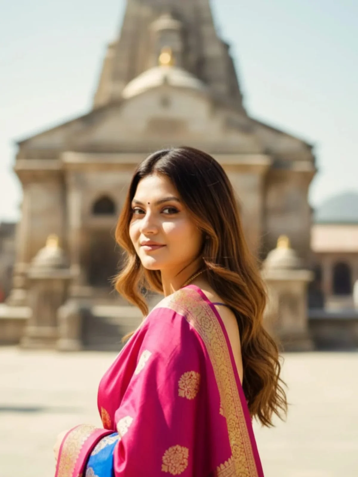 4k ultra hd realistic portrait of beautiful young woman in saree at kedarnath temple
