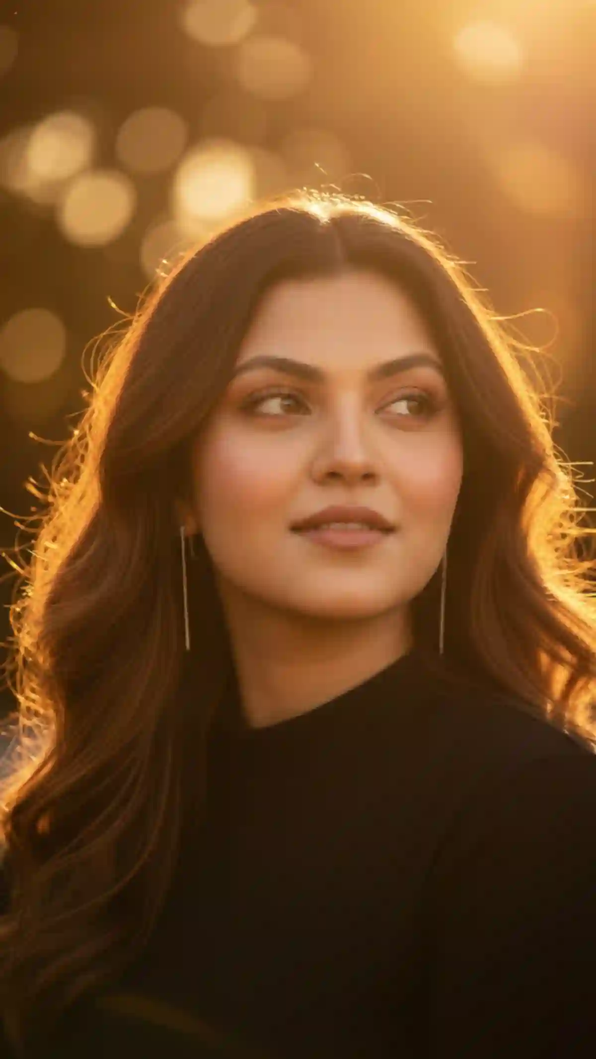 Golden Backlight Portrait (Soft Smile, Dreamy Look)