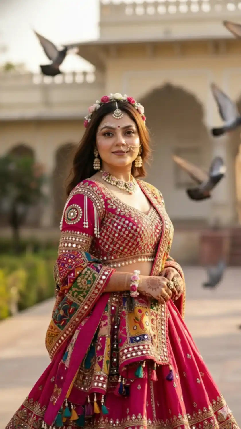 Ultra Realistic Radha Rani Portrait in Deep Pink Bridal Lehenga | Cinematic Palace Garden Close-Up