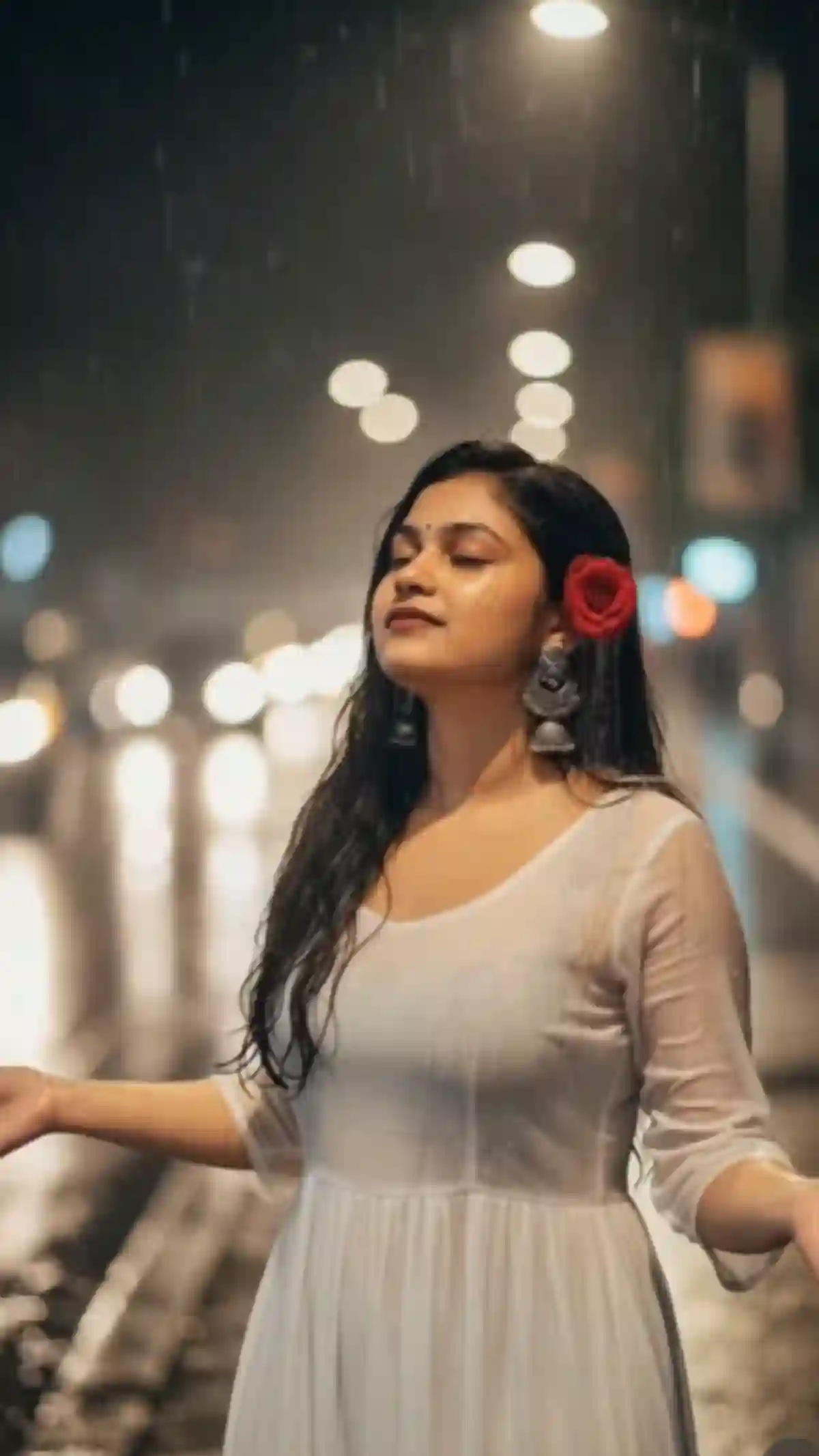 Romantic Rainy Night Portrait of a Beautiful Indian Woman | Cinematic AI Image Prompt