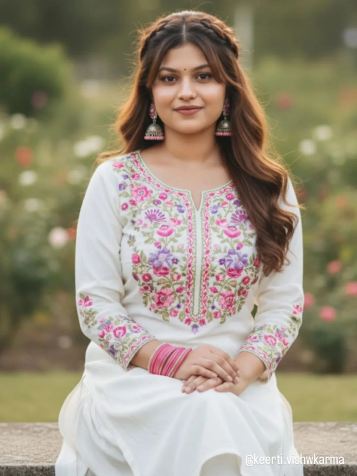A Graceful Indian Woman in Embroidered Salwar Kameez at a Sunlit Park