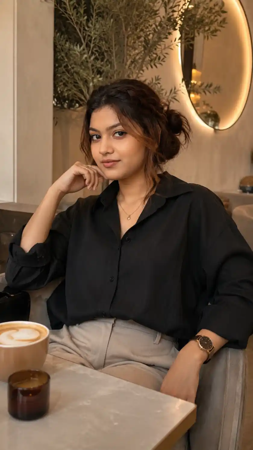 Cozy Café Girl AI Photo Prompt | Aesthetic 4K Portrait