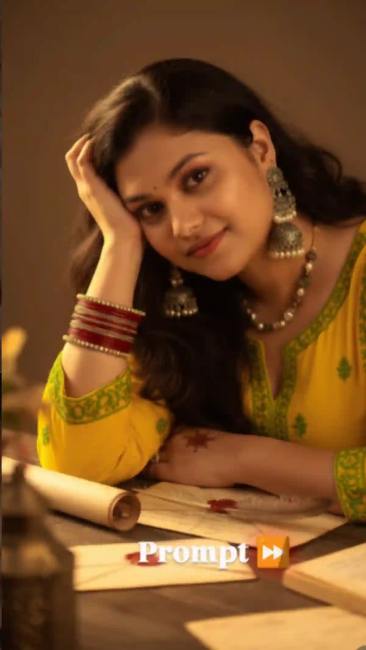 Vintage Romantic Color Portrait Prompt | Henna, Traditional Jewelry & Warm Aesthetic