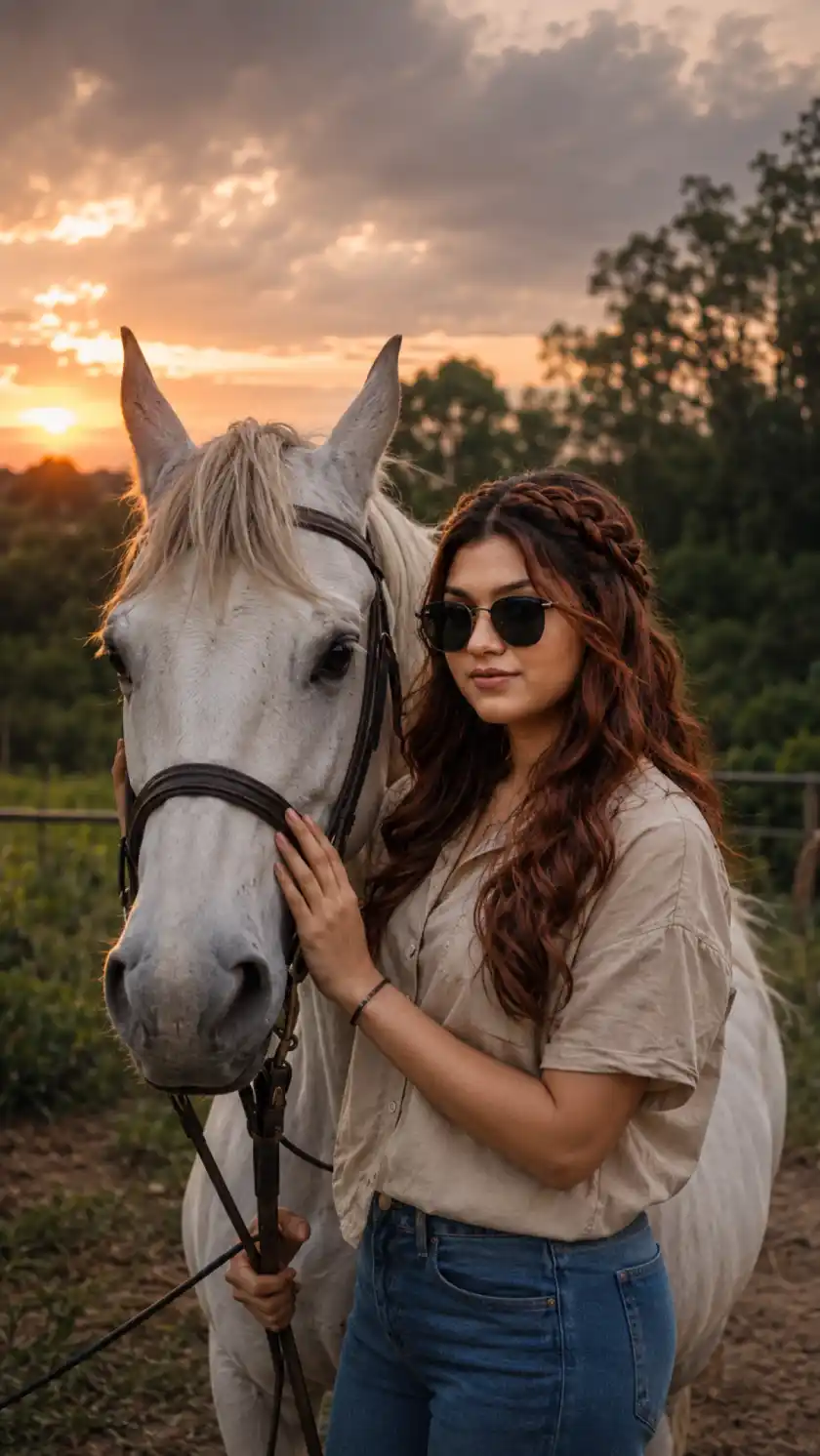 Cinematic Woman with White Horse | AI Photo Editing Prompt