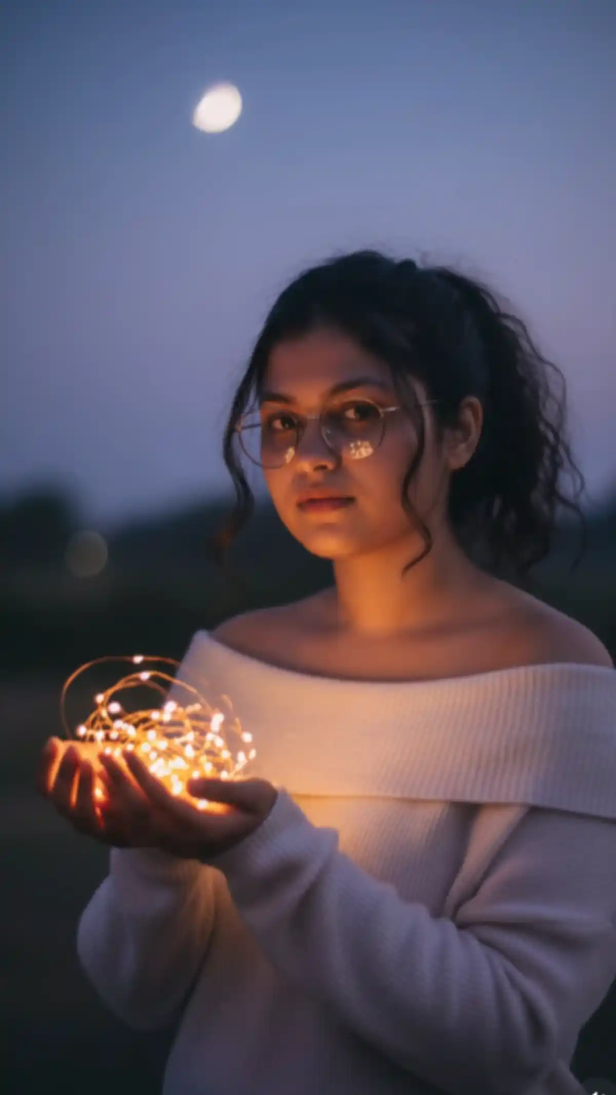 Dreamy Cinematic Girl Portrait with Fairy Lights 🌙✨