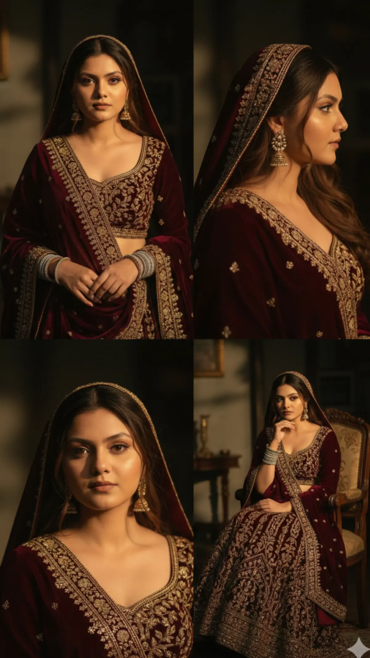 Elegant Maroon Ethnic Wear 4-Panel Portrait Prompt for Women