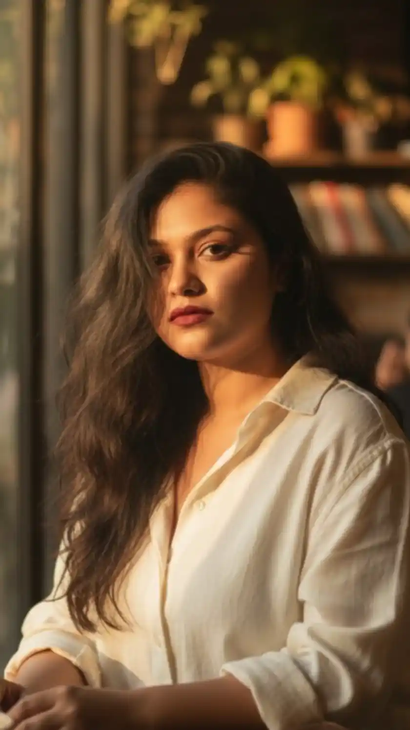 Cinematic Golden Hour Cafe Woman Portrait